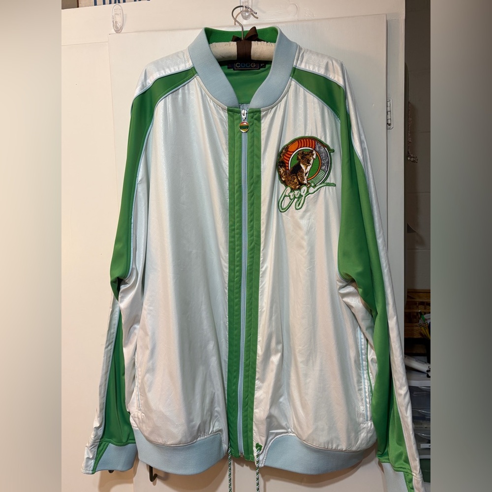 Coogi Australian Animals Patch Zip Up Jersey Track Jacket Size 5XL Green
